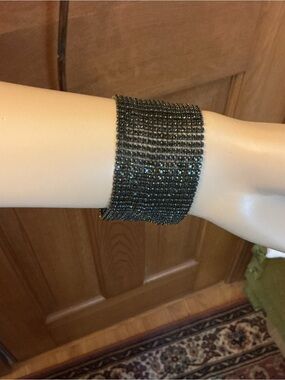Wide Black Rhinestone cuff Bracelet